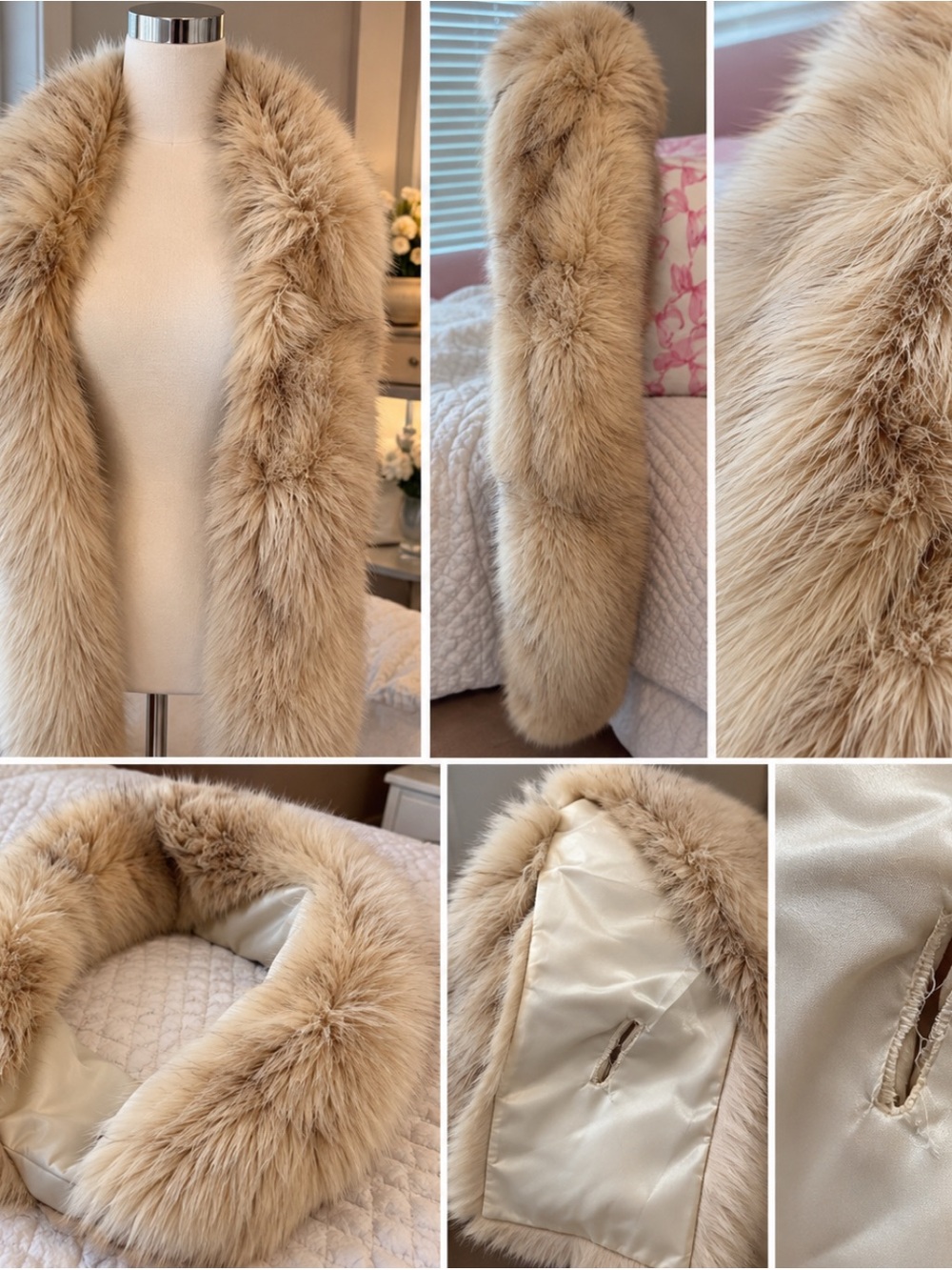 Plush Beige Faux Fur Collar Scarf - Women's Luxe Outerwear Accessory